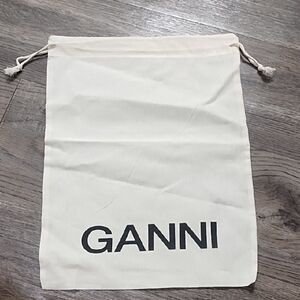 Ganni Cream Cotton Drawstring Logo Bag